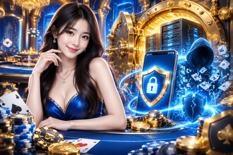 Biểu tượng lá chắn bảo vệ dữ liệu trên nền mạng lưới số, thể hiện bảo mật máy chủ Jun88