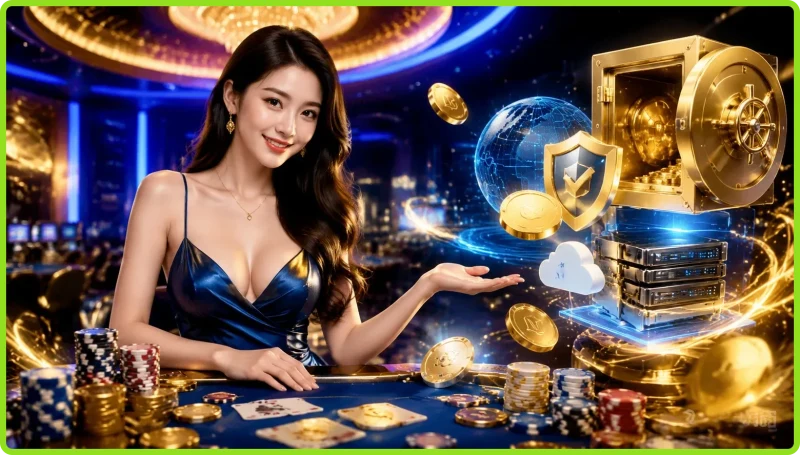 Biểu tượng lá chắn bảo vệ dữ liệu trên nền mạng lưới số, thể hiện bảo mật máy chủ Jun88